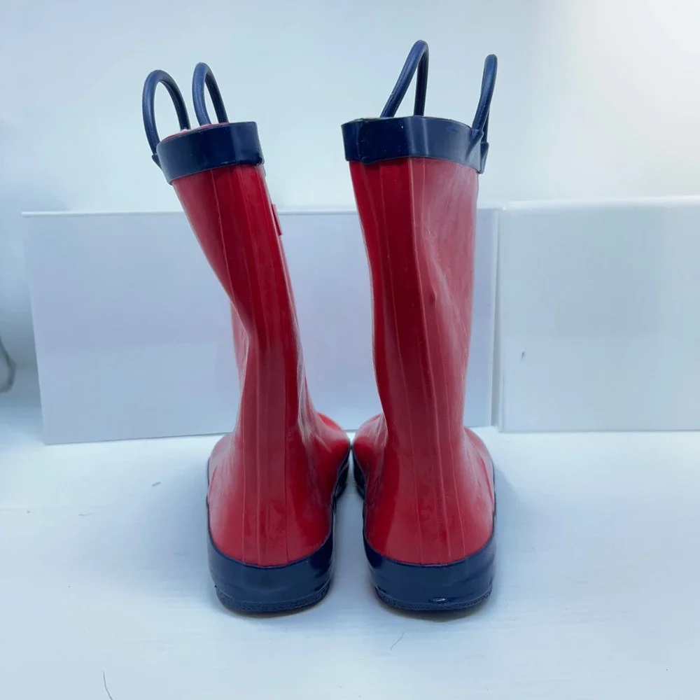 Lone Cone Kids Size 3 Red Navy Blue Waterproof Rubber Rain Boots New